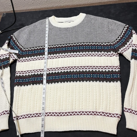 Vintage Fair Isle Cable Knit Mens Crew Neck Sweater Pullover - Picture 5 of 8